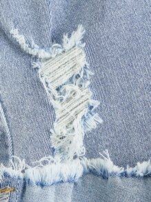 SHEIN Teen Girls Ripped Raw Trim Denim Shorts - Light Wash - View 3