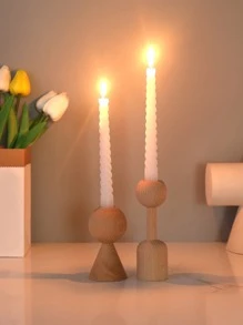 2pcs/set Wooden Candle Holder, Creative Geometric Design Candle Stand For Home - Apricot - View 3