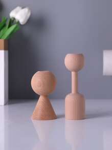 2pcs/set Wooden Candle Holder, Creative Geometric Design Candle Stand For Home - Apricot - View 5
