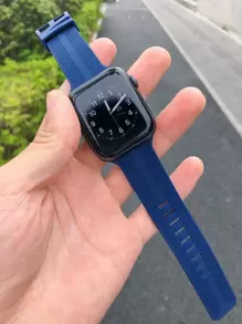 极简硅胶表带，兼容 42mm、38mm、40mm、41mm、44mm、45mm、46mm、49mm 尺寸，时尚智能手表替换表带，适用于 Series Ultra2、Ultra SE2、SE 11、10、9、8、7、6、5、4、3、2、1 等型号，男女通用，黑色，学生返校季理想礼物 - 藍色 - 查看 3