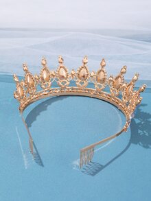 Rhinestone Decor Bridal Headband - Gold - View 2