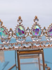 Rhinestone Decor Bridal Headband - Gold - View 3