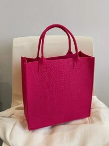 螢光紅蛇皮壓花手提托特包 - 玫紅色 - 查看 6