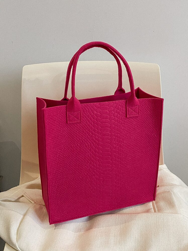 Neon Pink Snakeskin Embossed Top Handle Bag - Hot Pink - View 6