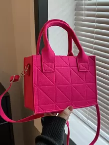 螢光紅車縫方包 - 玫紅色 - 查看 1