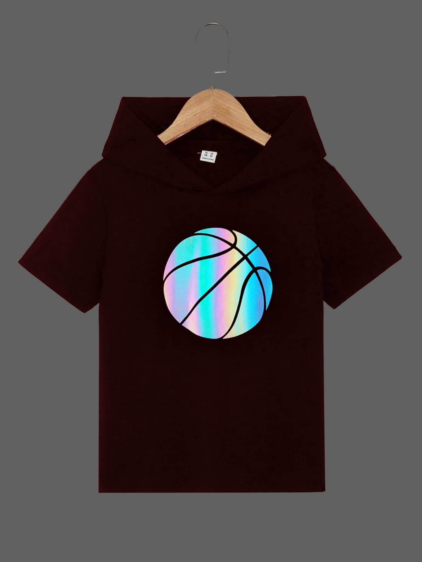 SHEIN Boys Reflective Basketball Print Hooded Tee - Maroon - View 1