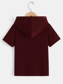 SHEIN Boys Reflective Basketball Print Hooded Tee - Maroon - View 3