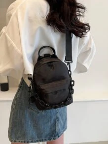 Mini Chain Decor Crossbody Bag - Black - View 1