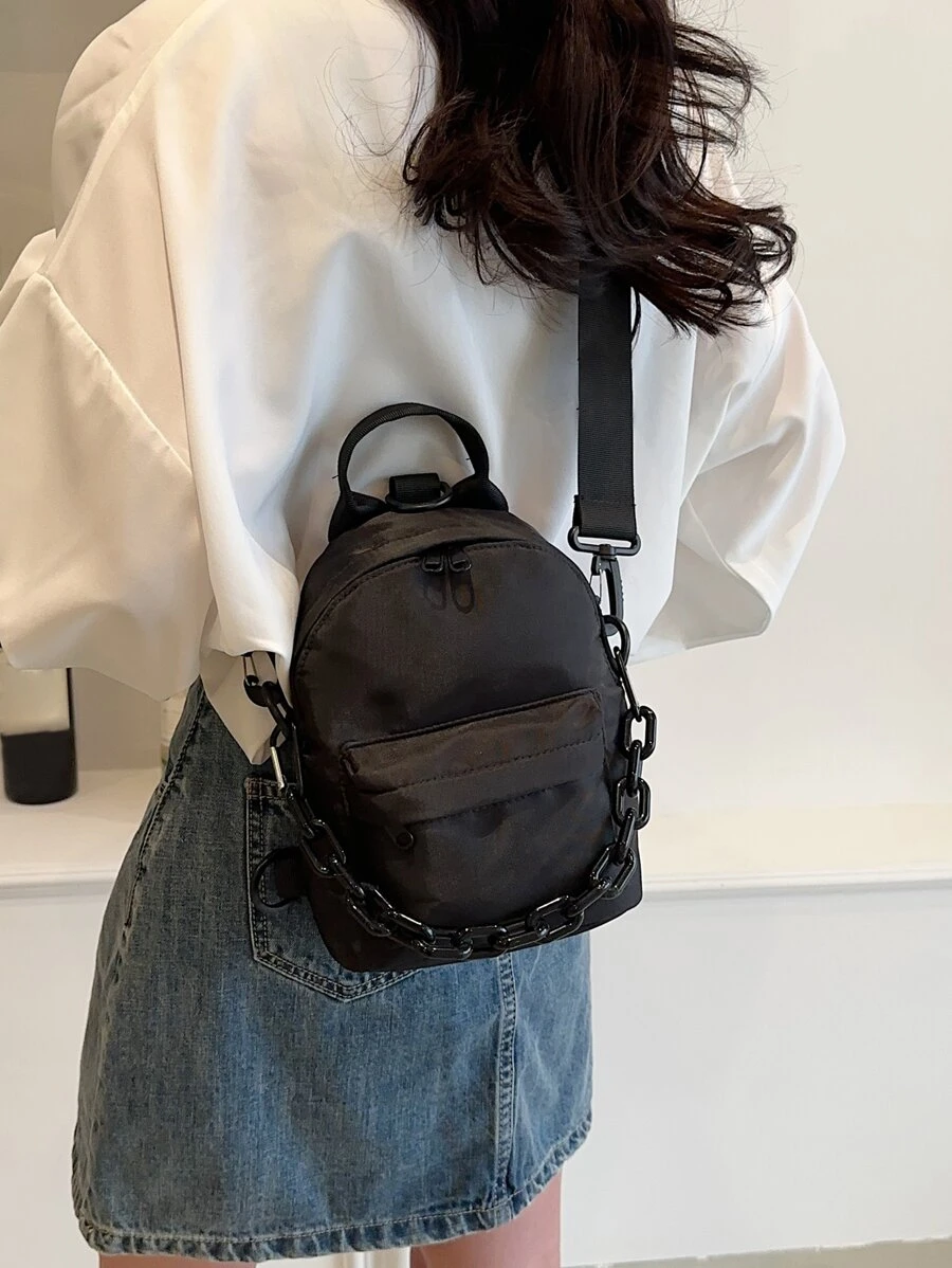 Mini Chain Decor Crossbody Bag - Black - View 1