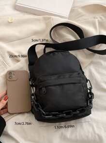 Mini Chain Decor Crossbody Bag - Black - View 4