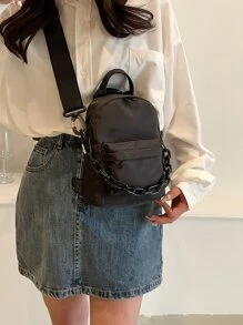 Mini Chain Decor Crossbody Bag - Black - View 5