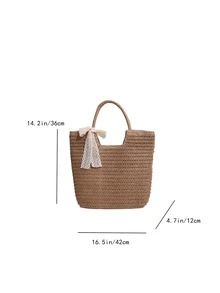 Bolsa de mimbre con diseño de lazo - Caqui - Ver 3