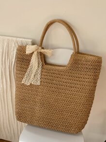 Bolsa de mimbre con diseño de lazo - Caqui - Ver 5