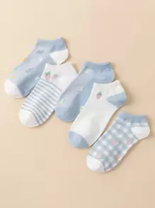 5 đôi Vớ mắt cá chân họa tiết sọc và dâu tây - Nhiều màu - Xem 1