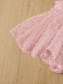 SHEIN 嬰兒女孩花朵拼接網紗連體裙 - 淺粉色 - 查看 4