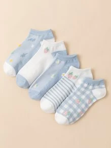 5 đôi Vớ mắt cá chân họa tiết sọc và dâu tây - Nhiều màu - Xem 2