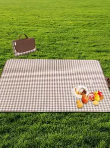 1pc Plaid Pattern Picnic Mat, Modern PVC Waterproof Picnic Mat For Outdoor, Picnic - Coffee Brown - View 1