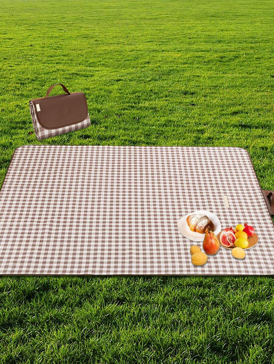 1pc Plaid Pattern Picnic Mat, Modern PVC Waterproof Picnic Mat For Outdoor, Picnic - Coffee Brown - View 1
