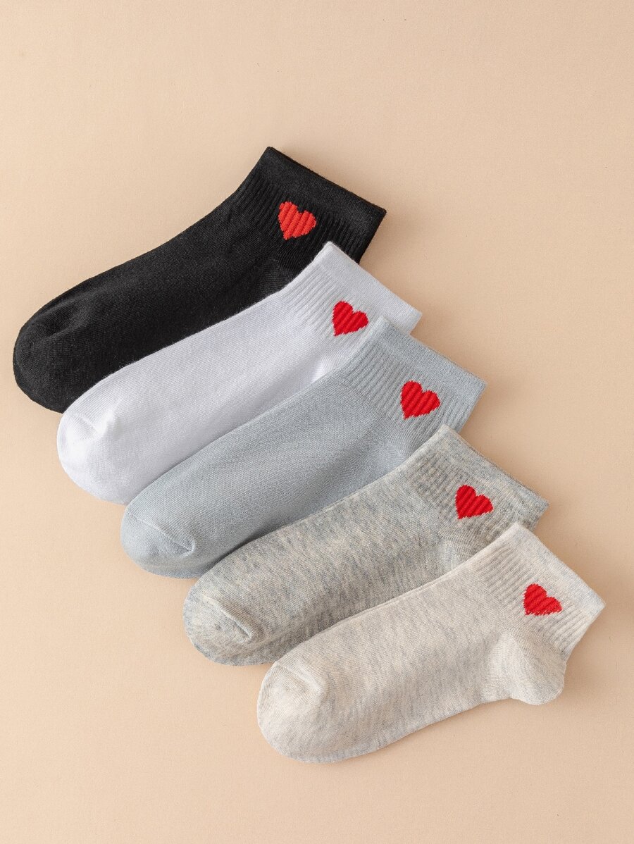 5pairs Heart Pattern Ankle Socks - Multicolor - View 1