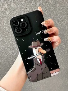 创意鸭形 TPU 防震手机壳适用于 iPhone 16、15、14、13、12、11、13 Pro Max、7 Plus - 黑與白 - 查看 2