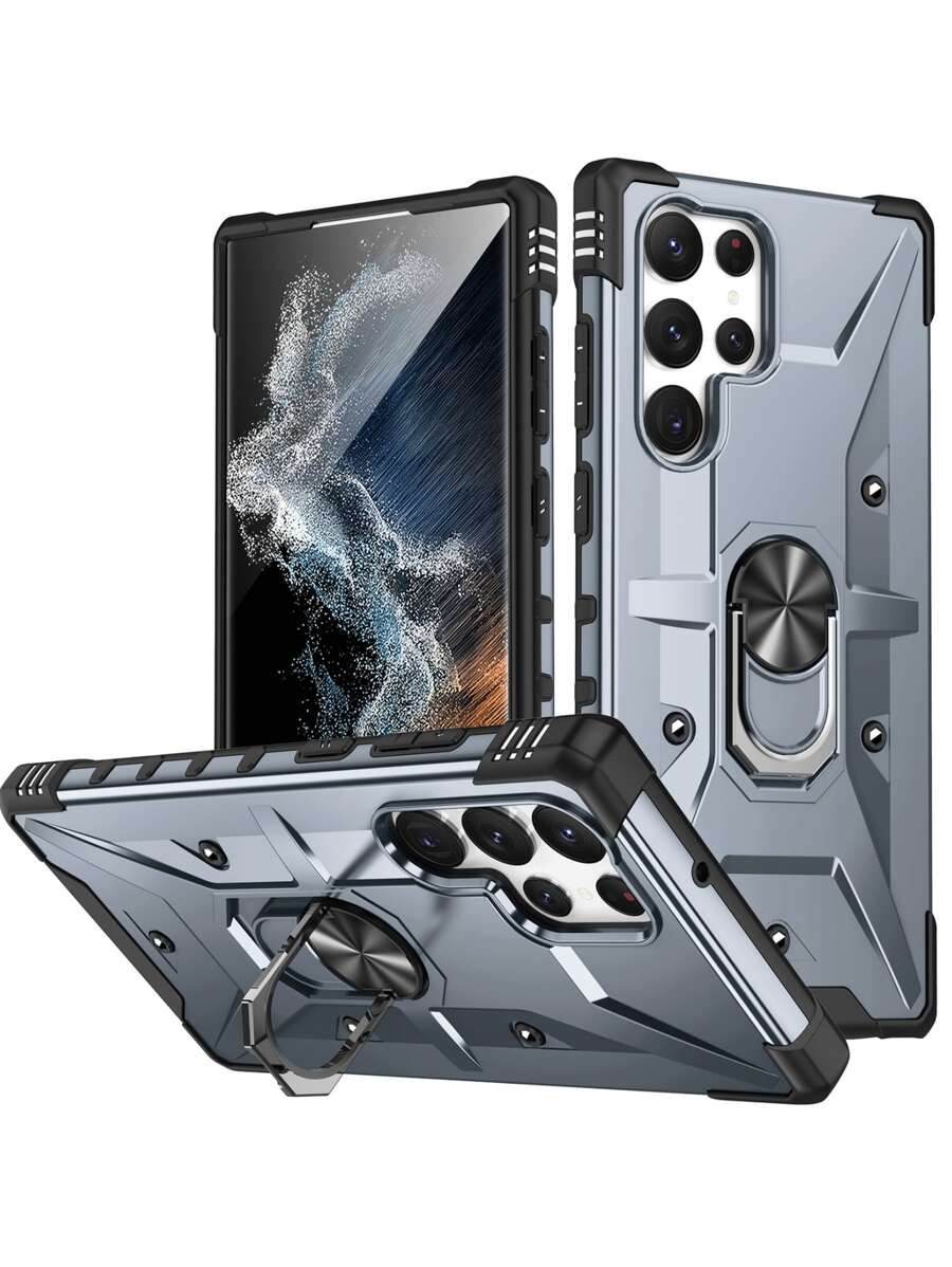 防摔手機殼帶磁性圓環支架 - 淺灰色 - 查看 1