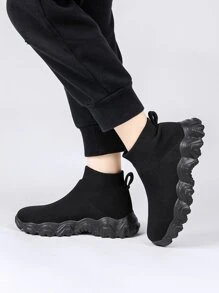 運動襪型運動鞋適用於針織細節高幫運動鞋