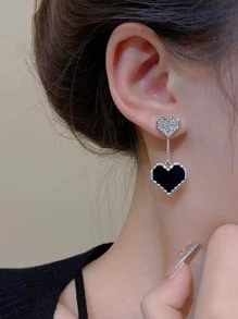 水鑽愛心裝飾不對稱耳墜 - 彩色 - 查看 2