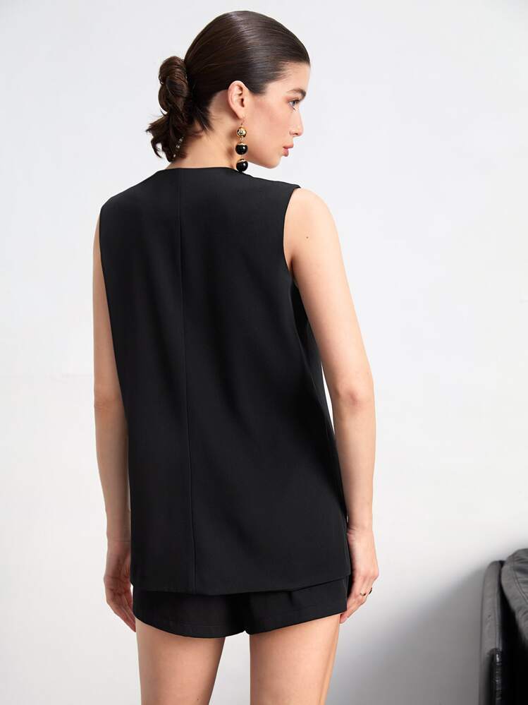 Maija Women's Two-Tone Color-Blocking No Collar V-Neck Button Vest Work Jacket In Fall/Winter - Multicolor - View 4