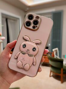 可爱胖兔子手机壳带支架，国际版，非国内版 - 粉色 - 查看 2