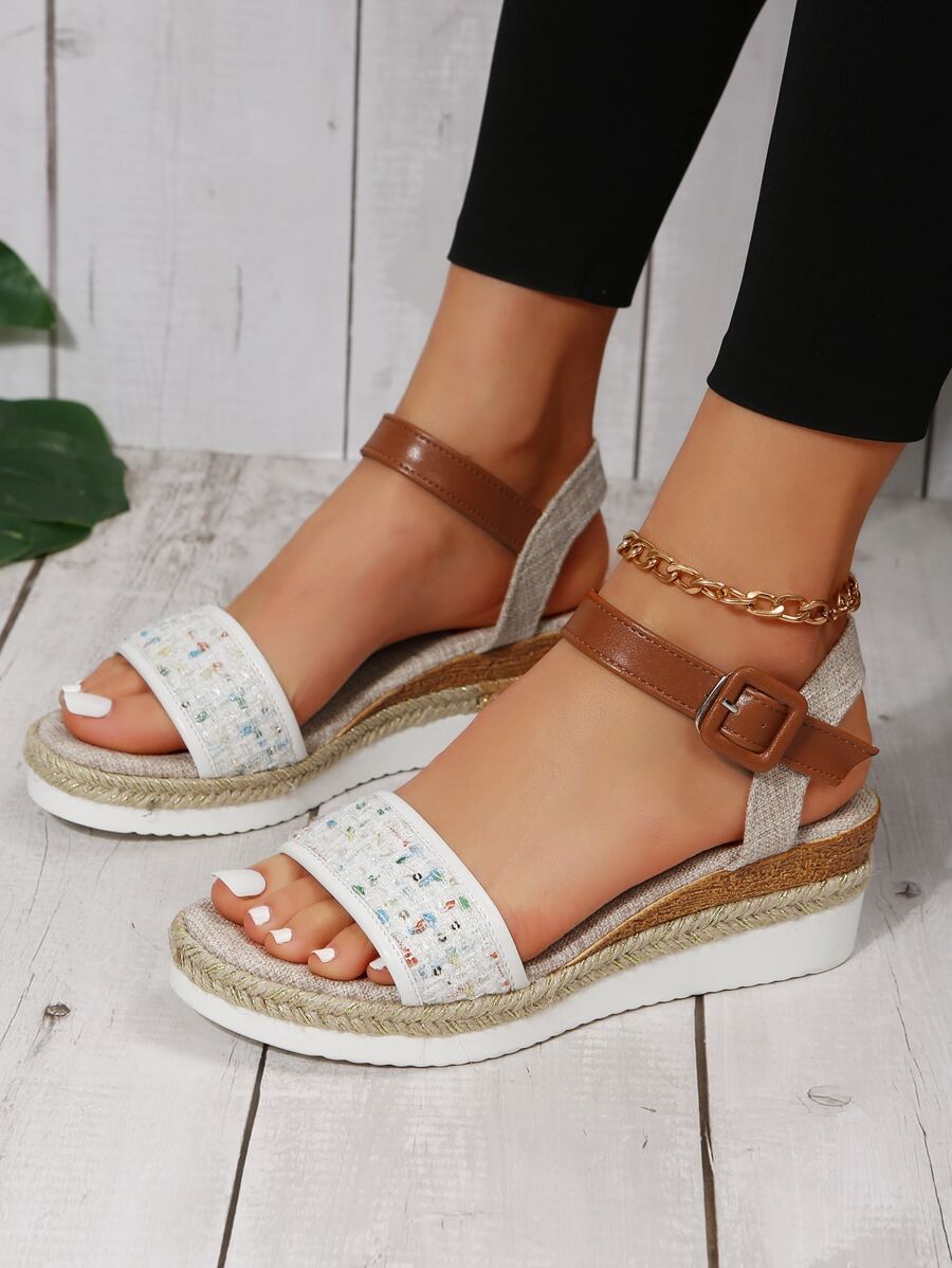 女士亮片細節坡跟度假夏天踝帶坡跟涼鞋 - 彩色 - 查看 1