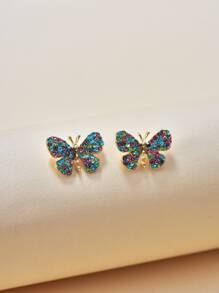 Rhinestone Butterfly Stud Earrings - Multicolor - View 1