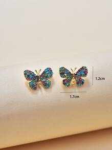 Rhinestone Butterfly Stud Earrings - Multicolor - View 4