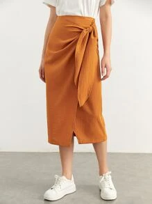 BizChic Wrap Knot Side Solid Skirt Workwear