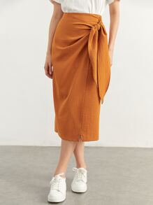 BizChic Wrap Knot Side Solid Skirt Workwear