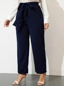 Mulvari Plus High Waist Belted Straight Leg Trousers - Navy Blue - View 1