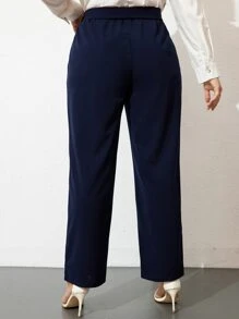 Mulvari Plus High Waist Belted Straight Leg Trousers - Navy Blue - View 2