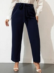 Mulvari Plus High Waist Belted Straight Leg Trousers - Navy Blue - View 5