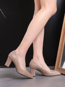 Giày cao gót mũi nhọn đế dày thời trang thu/đông cho nữ, Giày cao gót màu mơ thanh lịch, thanh lịch - Màu be - Xem 3