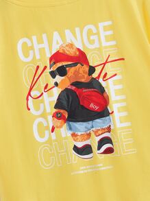 SHEIN Boys Letter & Cartoon Graphic Tee - Yellow - View 4
