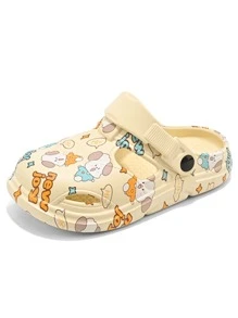 Preppy Vented Clogs For Women, Cartoon Dog & Letter Graphic Cut Out Two Way Wear EVA Clogs - Multicolor - View 1
