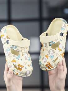 Preppy Vented Clogs For Women, Cartoon Dog & Letter Graphic Cut Out Two Way Wear EVA Clogs - Multicolor - View 2