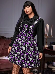 ROMWE PUNK 大碼骷髅頭圖案背帶洋裝不帶襯衫