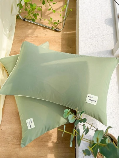 1入組無填充物滌綸枕套綠色字母貼片裝飾床用枕套