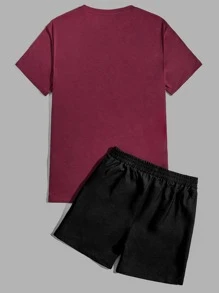 Manfinity RebelGame Men Letter Graphic Tee & Shorts - Multicolor - View 2