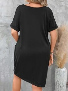SHEIN LUNE Đầm Plus Size Túi màu trơn Giải trí - màu đen - Xem 2