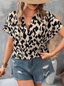 SHEIN LUNE Plus Allover Print Batwing Sleeve Blouse - Multicolor - View 1