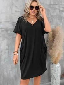 SHEIN LUNE Đầm Plus Size Túi màu trơn Giải trí - màu đen - Xem 5