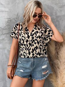 SHEIN LUNE Plus Allover Print Batwing Sleeve Blouse - Multicolor - View 5