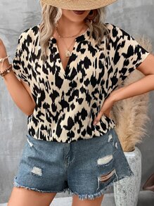 SHEIN LUNE Plus Allover Print Batwing Sleeve Blouse - Multicolor - View 6