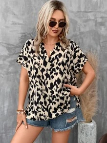 SHEIN LUNE Plus Allover Print Batwing Sleeve Blouse - Multicolor - View 7